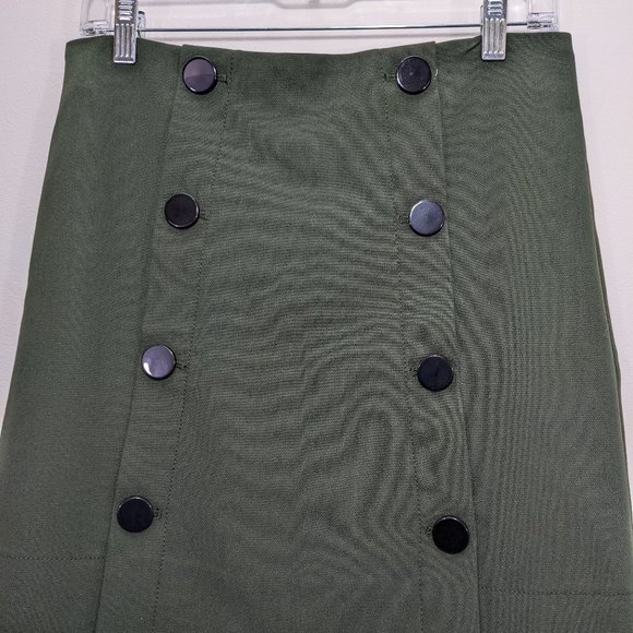 NWT LOFT Womens Front Buttons Back Zipper Lined  Short Skirt Size 6 Army Green - Picture 2 of 6